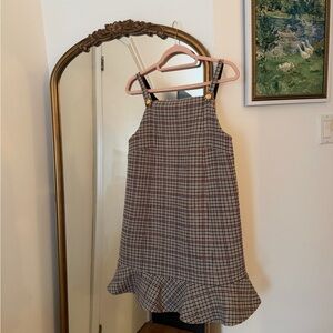 Ganni Plaid Pinafore Dress - Navy, Cream & Red Accents